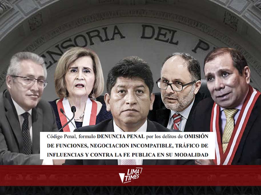 Denunciados Josué Gutiérrez Cóndor; el expresidente del Poder Judicial, Javier Arévalo Vela; el exfiscal de la nación, Juan Carlos Villena Campana; la expresidenta del Tribunal Constitucional, Luz Imelda Pacheco Zerga, y el contralor general de la república, César Enrique Aguilar Surichaqui.